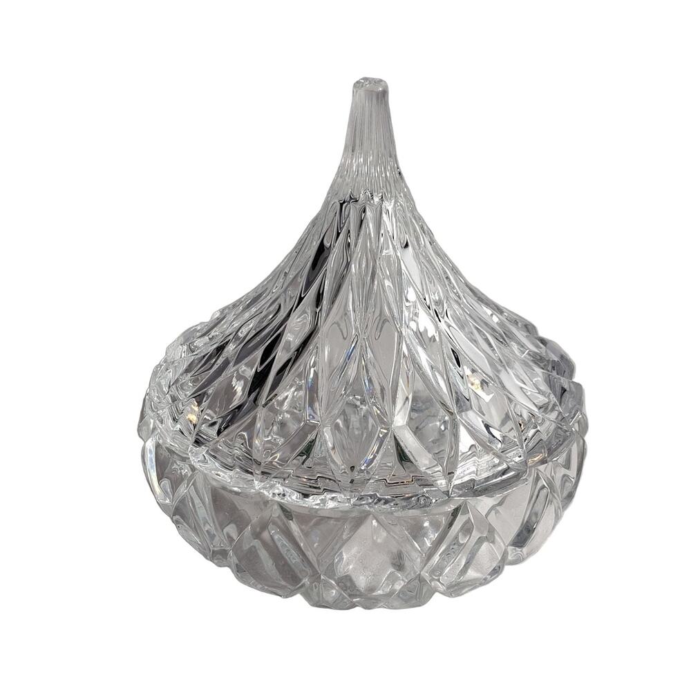 Shannon Crystal Hershey Kiss Shaped Candy Dish Lead Crystal 5.25" Clear Lid